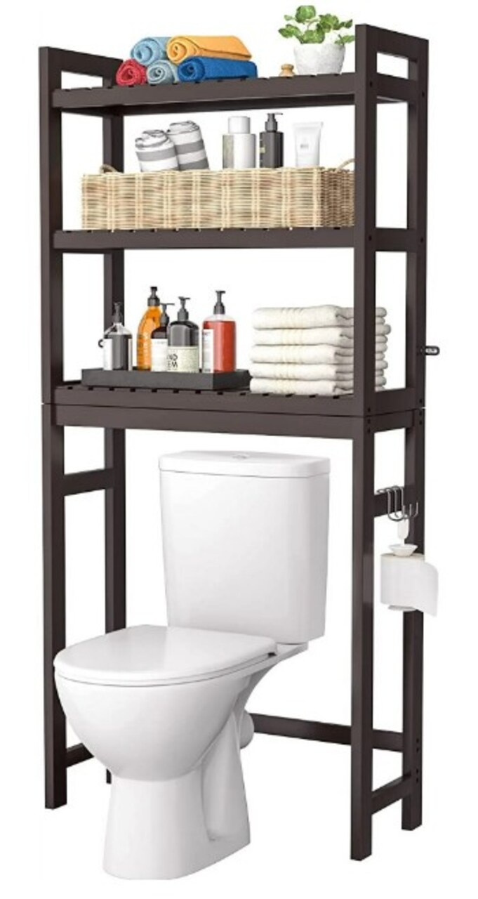 Bamboo 3-Tier Over-The-Toilet Space Saver Organizer Rack Stable  Freestanding Over The Toilet Storage Bathroom Restroom Laundry Above Toilet  Stand